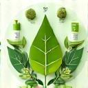 Eco-leaf symbol with green packaging