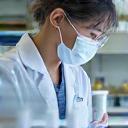 Technician evaluating cosmetic samples
